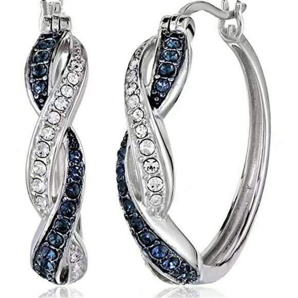 Elegant Blue Hoop Cross Earring - Picture 1 of 6
